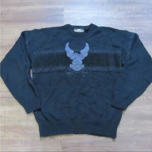 Vintage Harley-Davidson Black Crewneck Sweater with Eagle Emblem